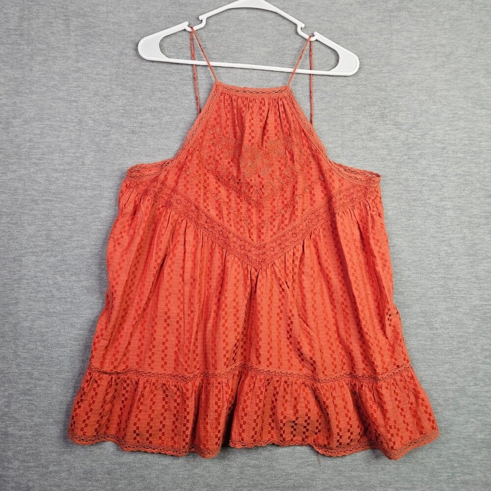 New FREE PEOPLE Elisa Tunic Lace Top Paprika Strappy Orange NWT Size M